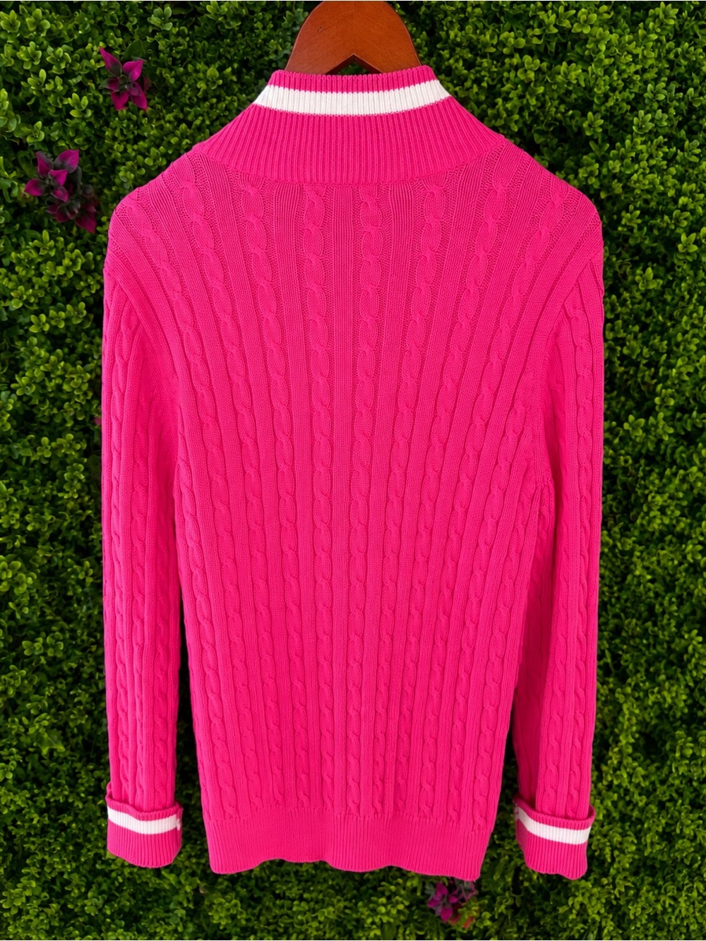 Lauren Ralph Lauren Active XL Hot Pink Cable Knit Full Zip Cotton Sweater - Picture 6 of 7